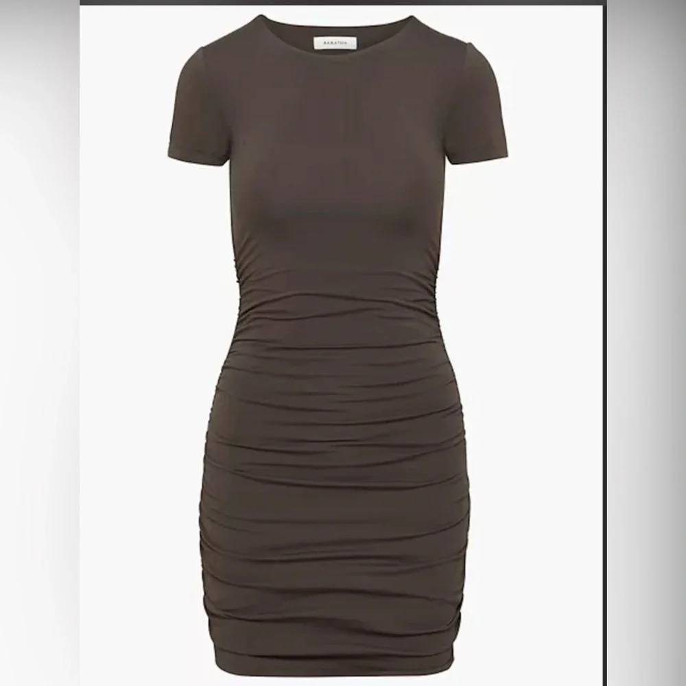 Babaton Contour Ruched Mini Brown Dress Size L - Picture 2 of 11